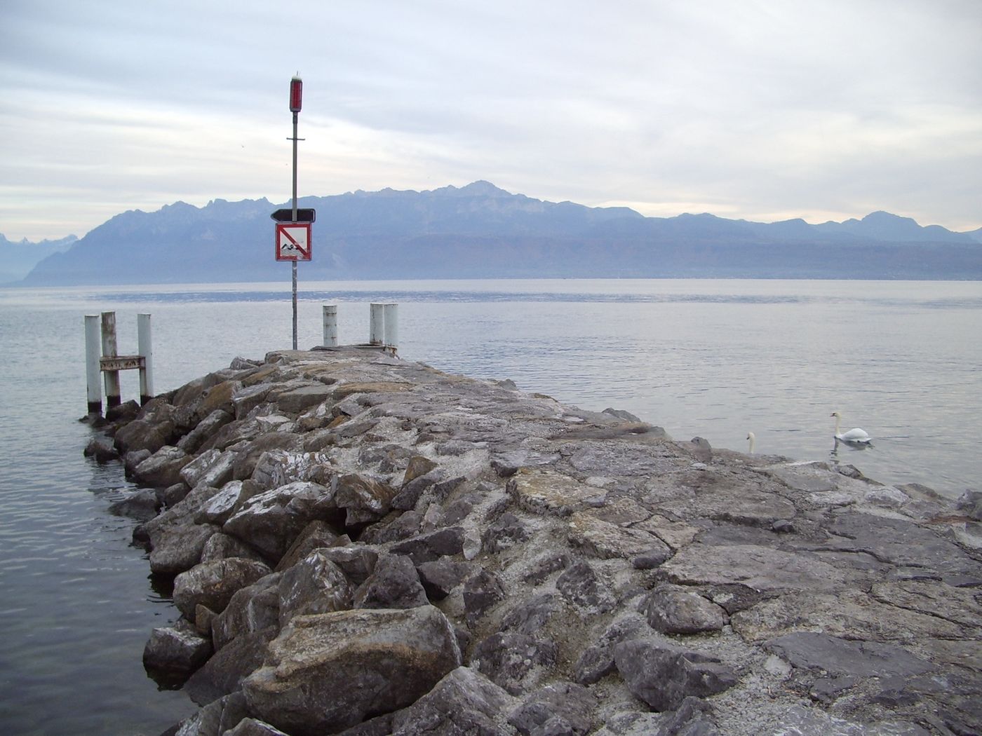 Une jetée sur le lac au soir